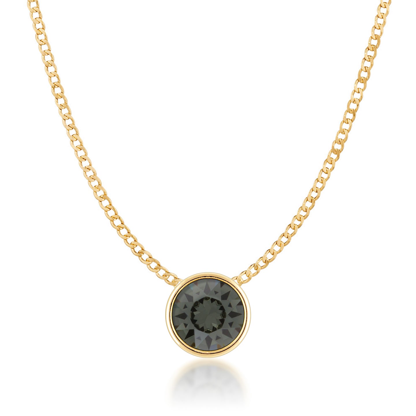 Harley Small Pendant Necklace with Black Diamond Round Crystals from Swarovski Gold Plated - Ed Heart
