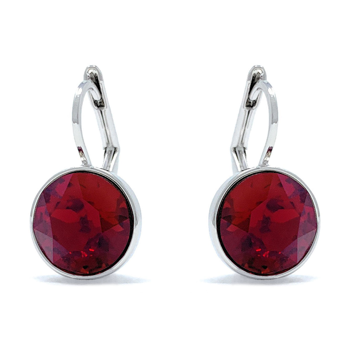 Drop Earrings with Red Crystals Rhodium Plated