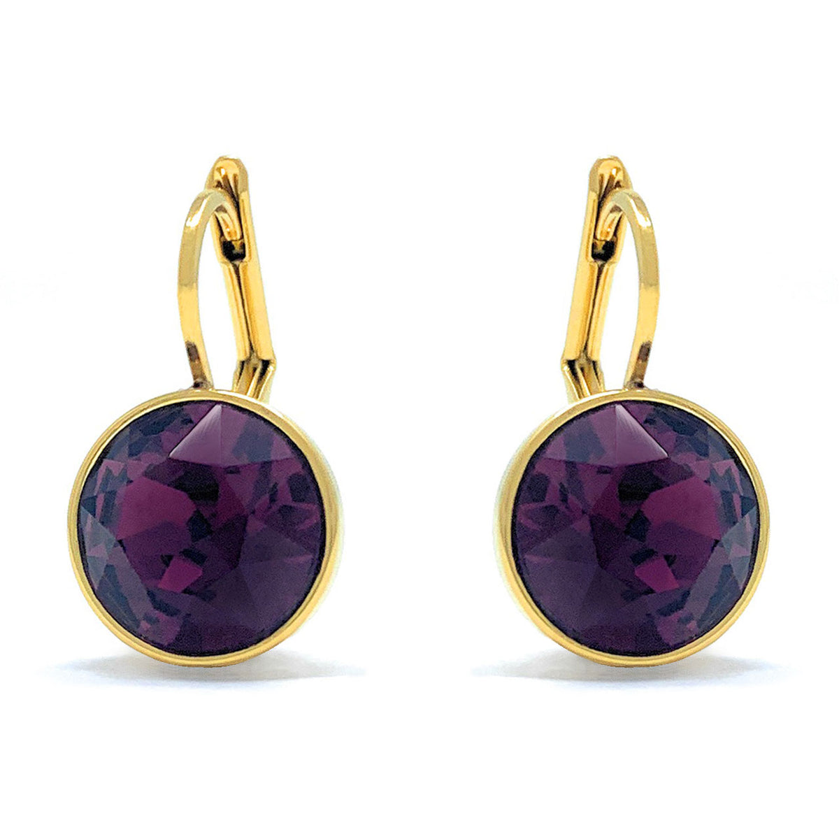Drop Earrings with Purple Amethyst Crystals Gold Plated