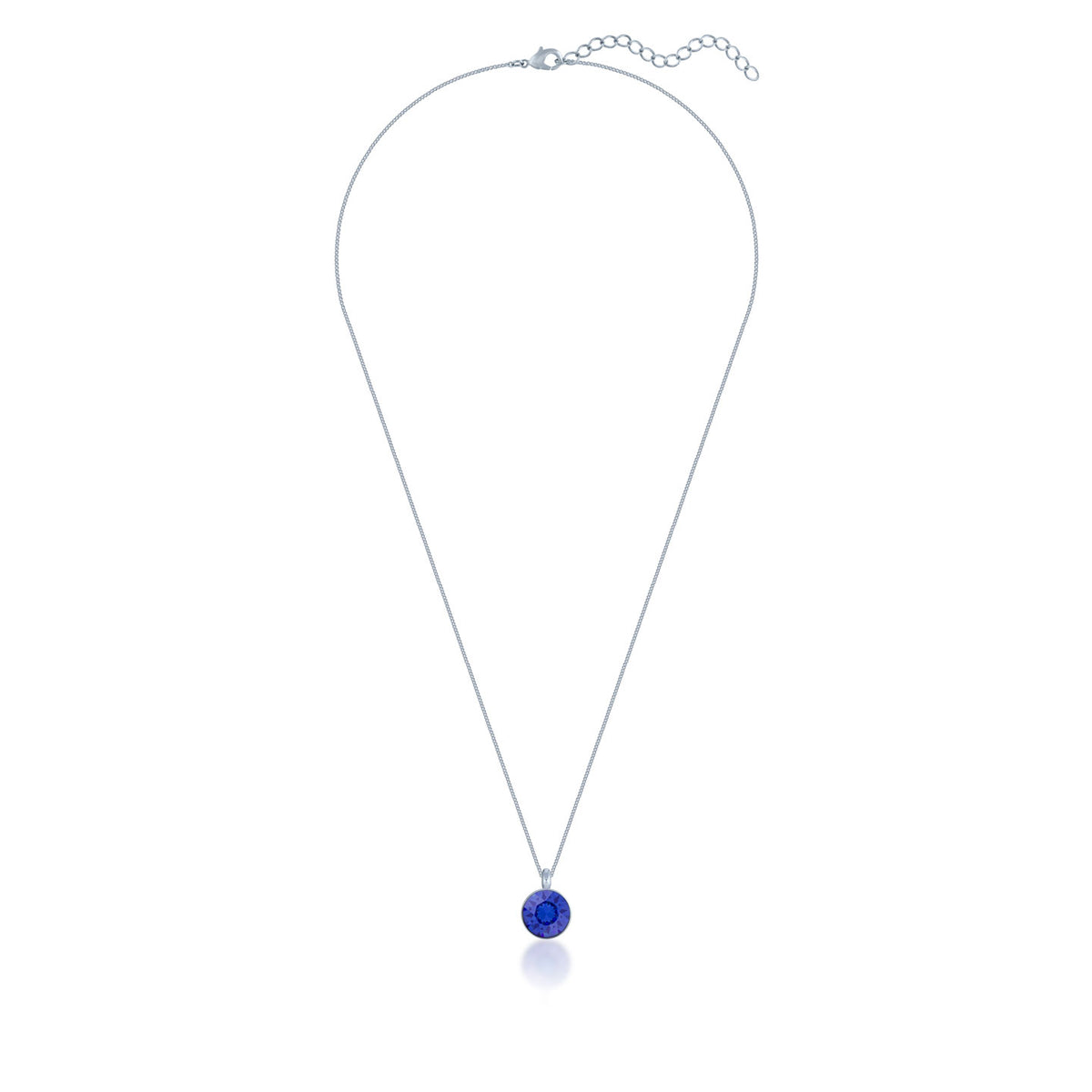 Bella Pendant Necklace with Blue Sapphire Round Crystals from Swarovski Silver Toned Rhodium Plated - Ed Heart