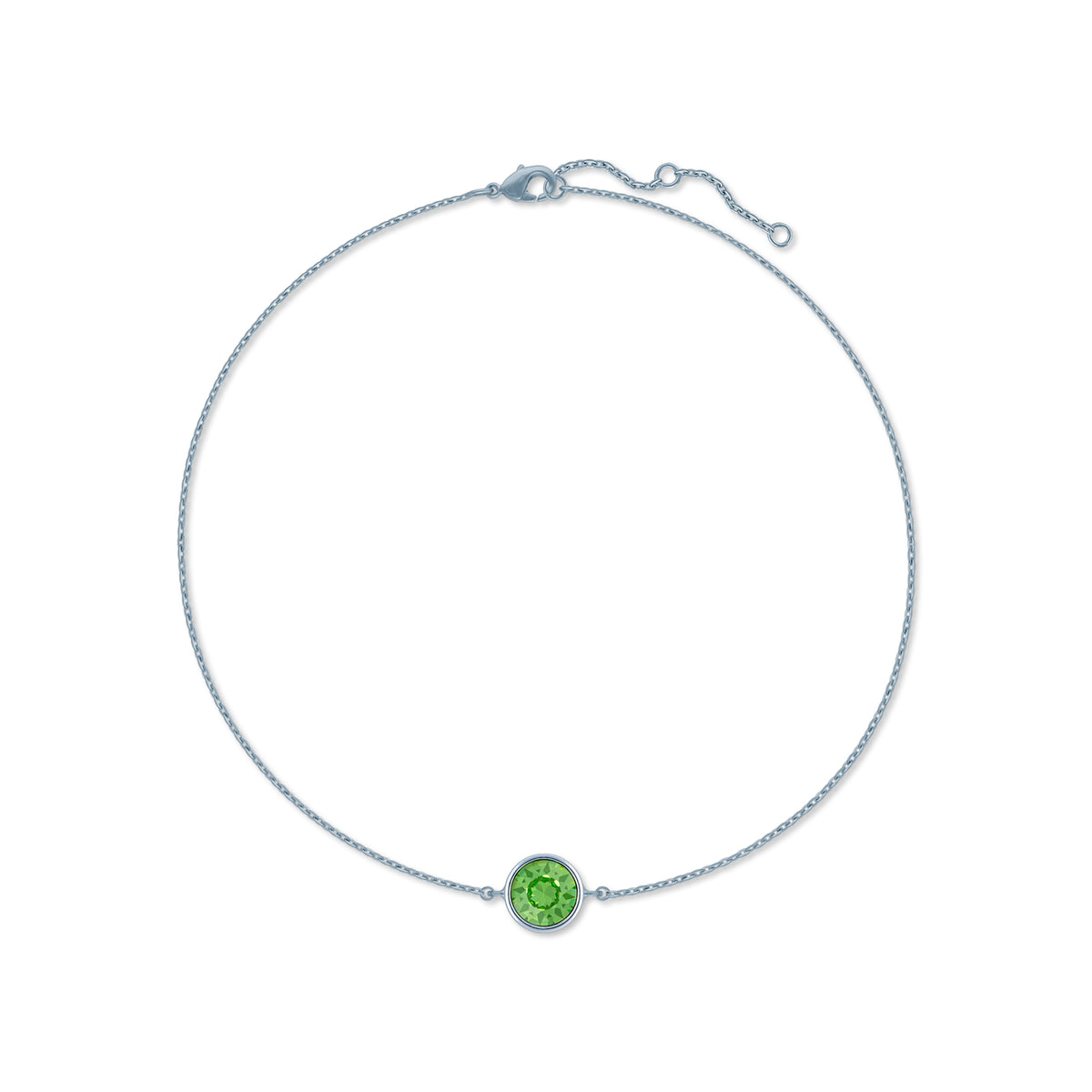 Harley Chain Bracelet with Green Peridot Round Crystals from Swarovski Silver Toned Rhodium Plated - Ed Heart