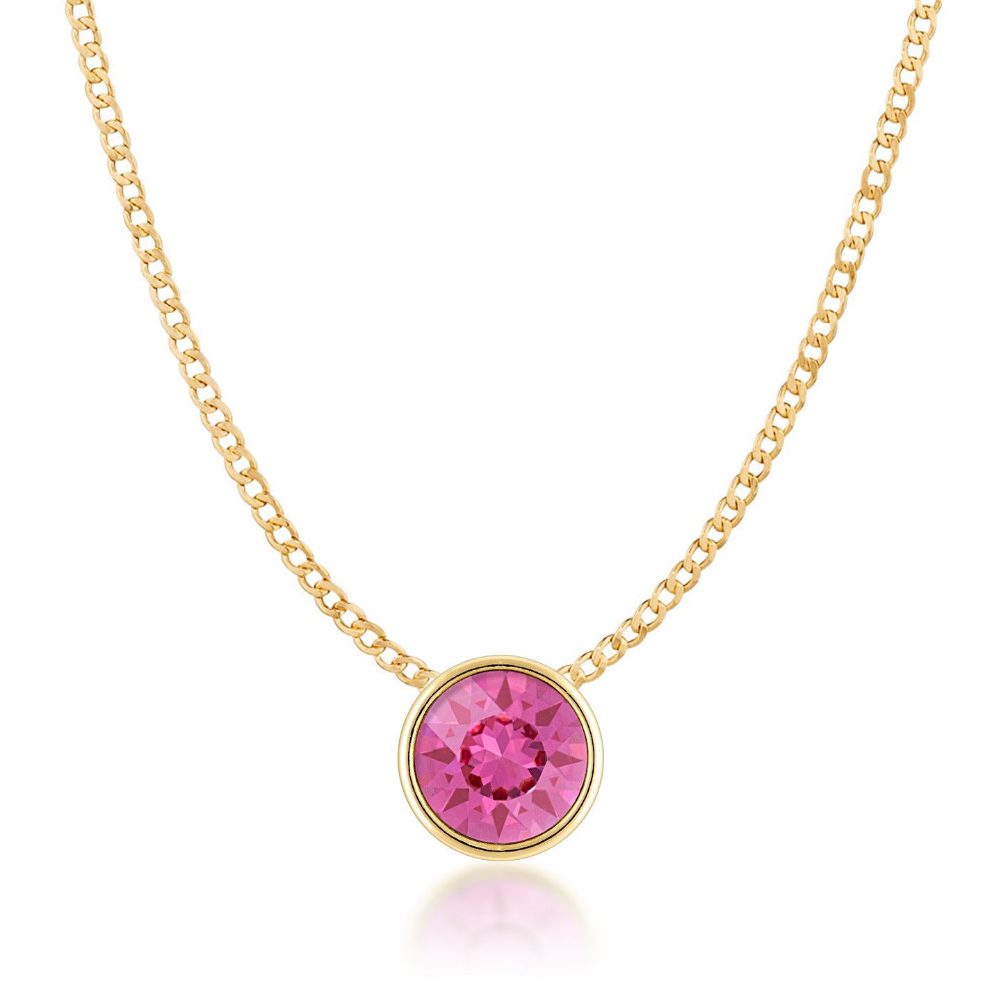 Harley Small Pendant Necklace with Pink Rose Round Crystals from Swarovski Gold Plated - Ed Heart