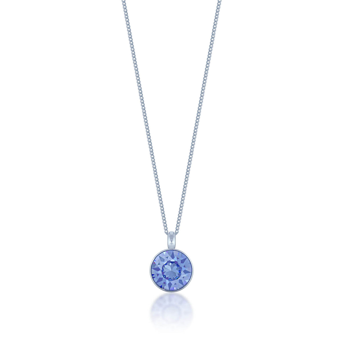 Bella Pendant Necklace with Blue Light Sapphire Round Crystals from Swarovski Silver Toned Rhodium Plated - Ed Heart