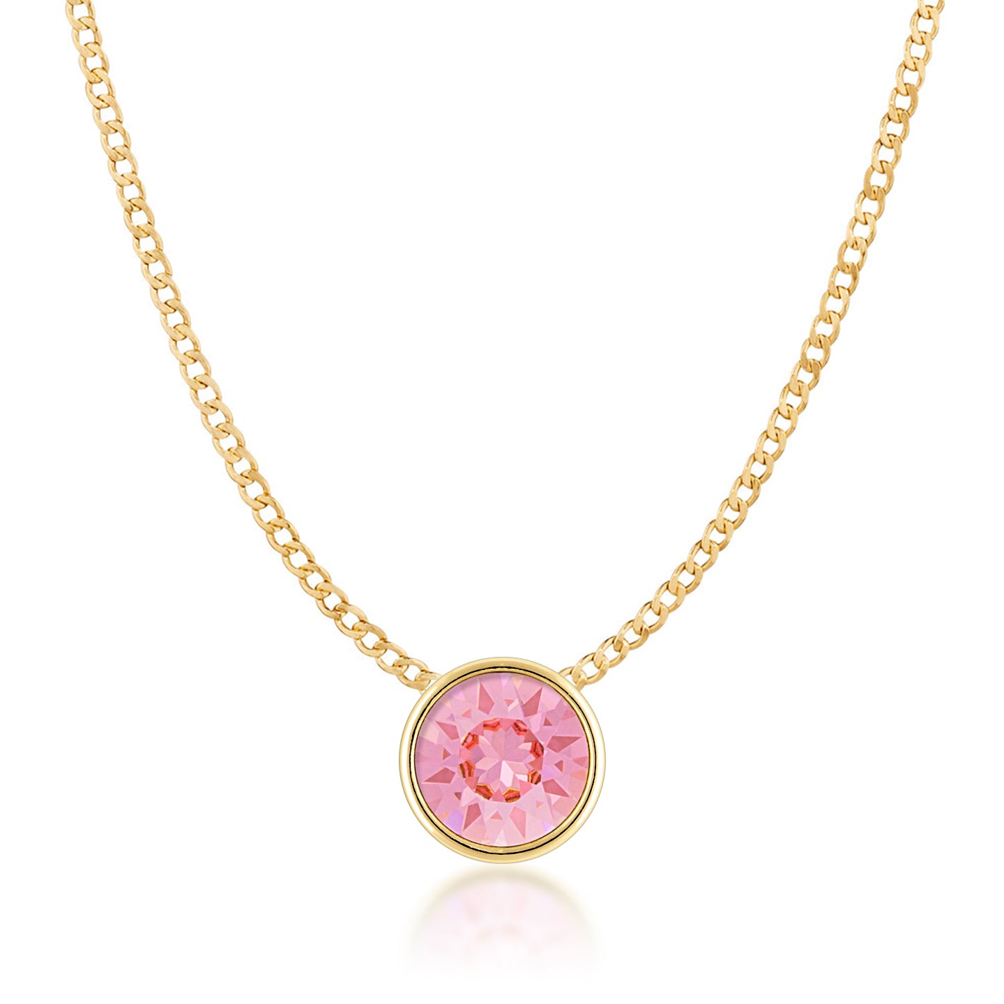 Harley Small Pendant Necklace with Pink Light Rose Round Crystals from Swarovski Gold Plated - Ed Heart