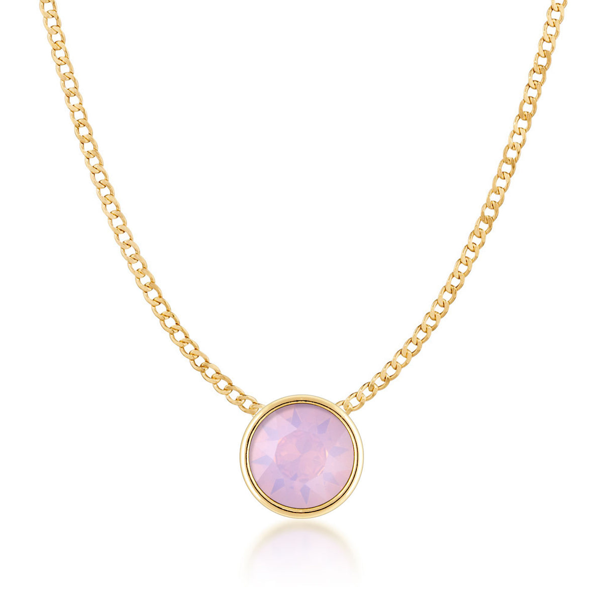 Harley Small Pendant Necklace with Pink Rose Water Round Opals from Swarovski Gold Plated - Ed Heart