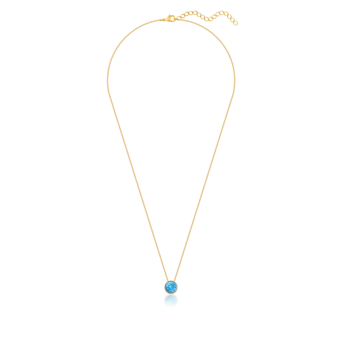 Harley Small Pendant Necklace with Blue Aquamarine Round Crystals from Swarovski Gold Plated - Ed Heart