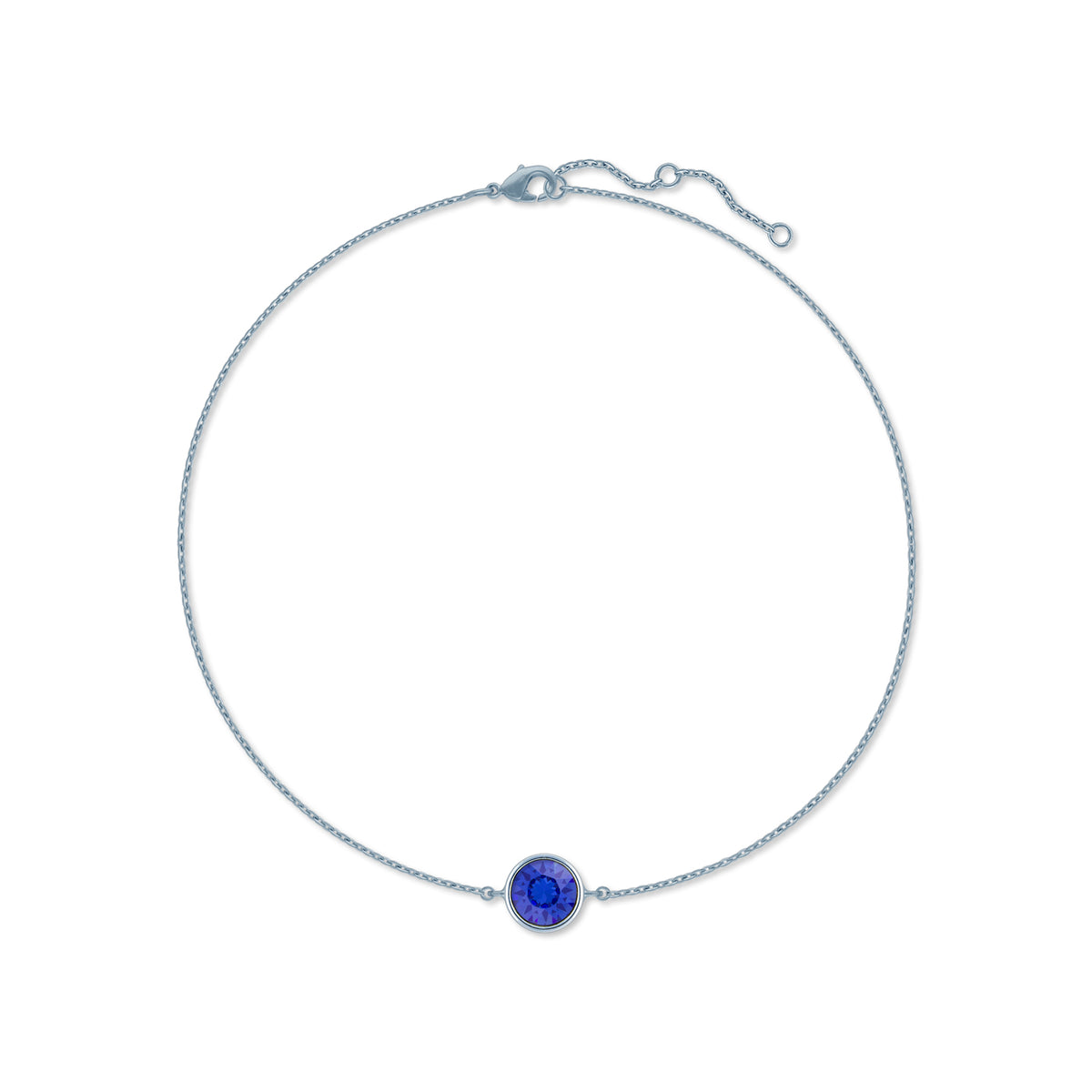 Harley Chain Bracelet with Blue Sapphire Round Crystals from Swarovski Silver Toned Rhodium Plated - Ed Heart
