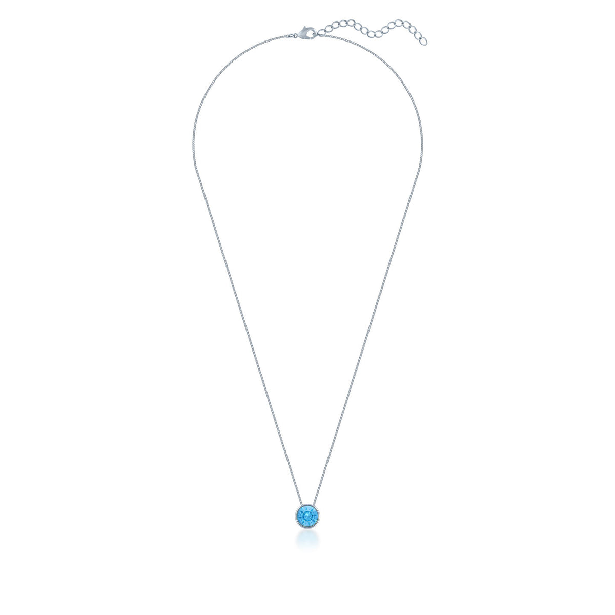Harley Small Pendant Necklace with Blue Aquamarine Round Crystals from Swarovski Silver Toned Rhodium Plated - Ed Heart