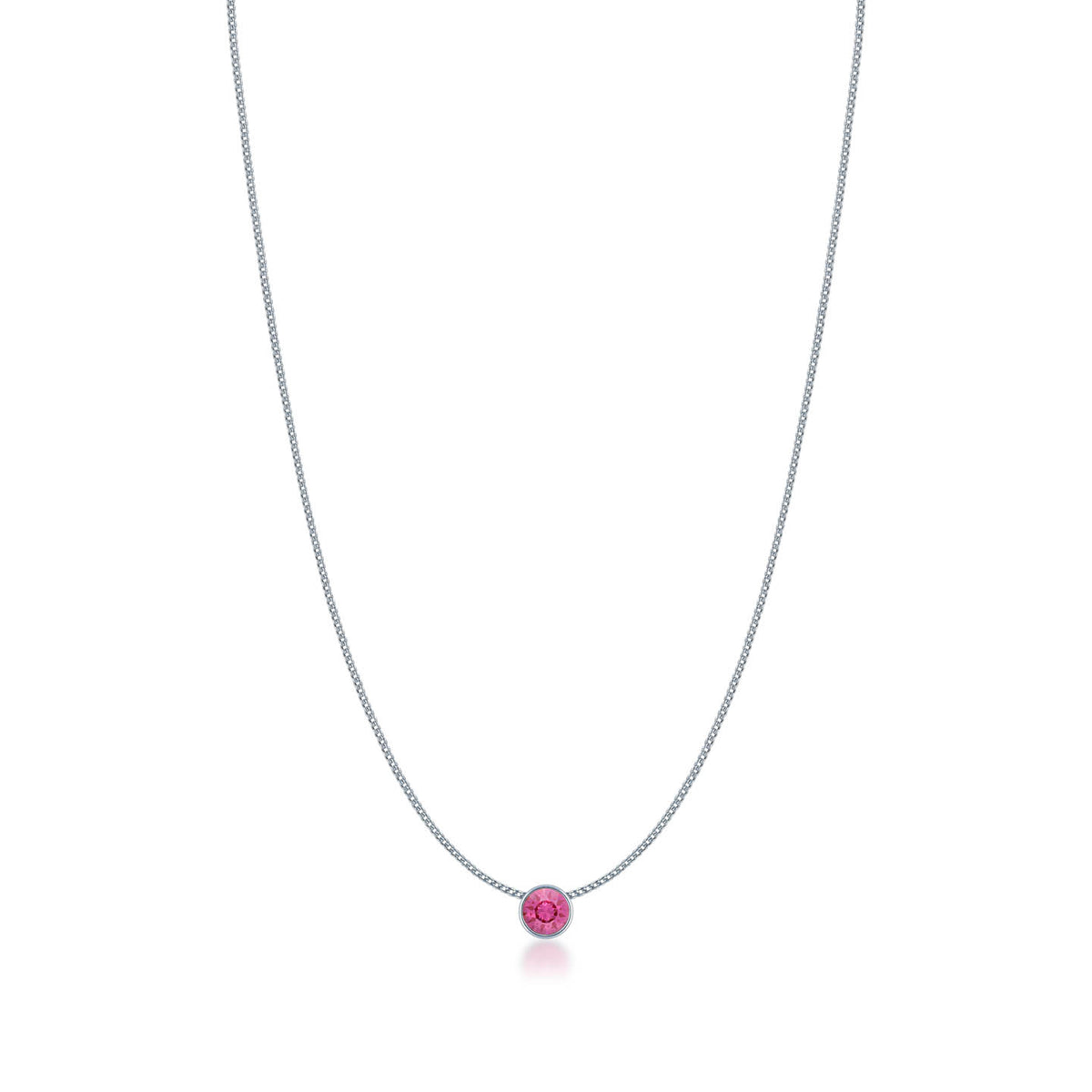 Harley Small Pendant Necklace with Pink Rose Round Crystals from Swarovski Silver Toned Rhodium Plated - Ed Heart