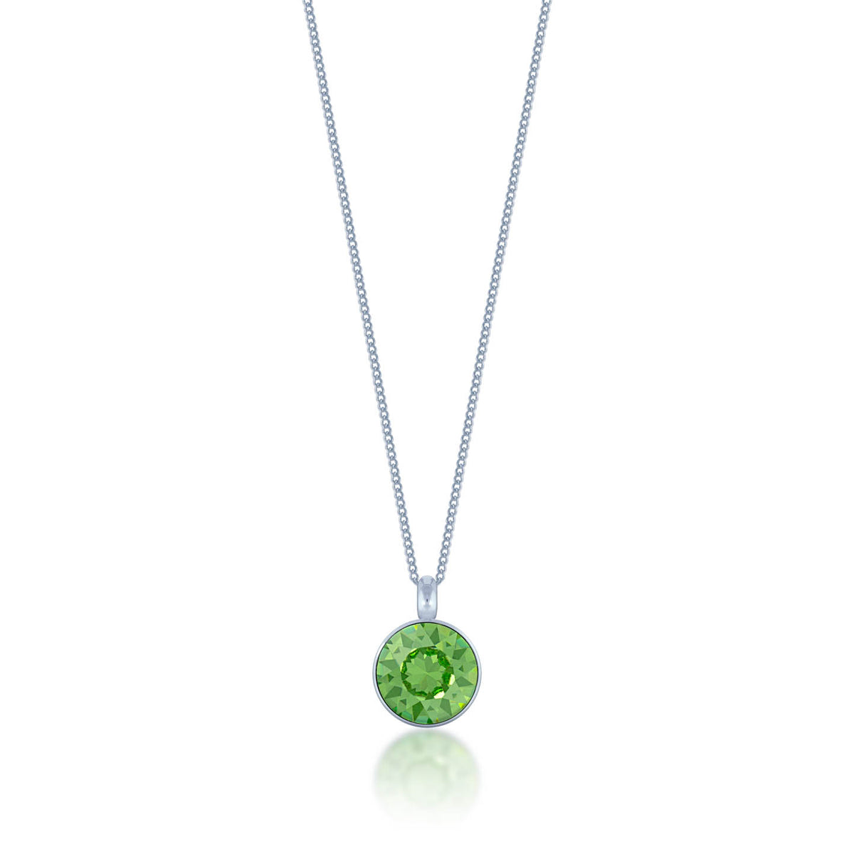 Bella Pendant Necklace with Green Peridot Round Crystals from Swarovski Silver Toned Rhodium Plated - Ed Heart
