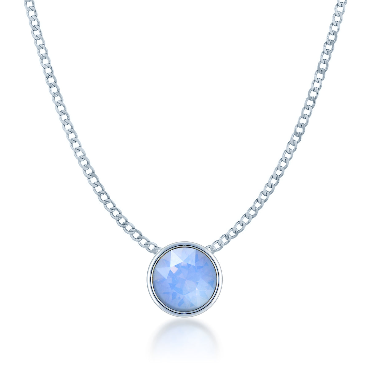 Harley Small Pendant Necklace with Air Blue Round Opals from Swarovski Silver Toned Rhodium Plated - Ed Heart