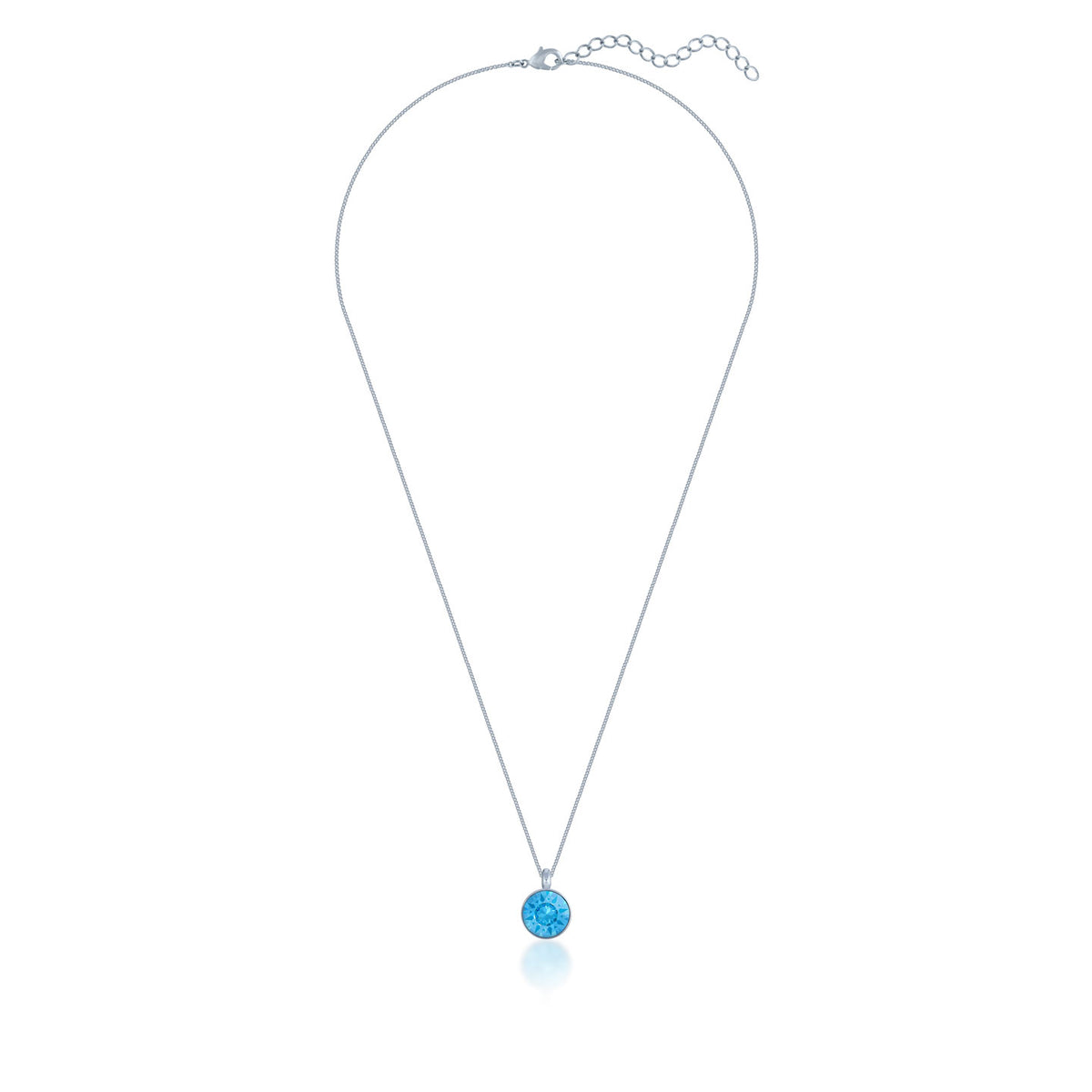 Bella Pendant Necklace with Blue Aquamarine Round Crystals from Swarovski Silver Toned Rhodium Plated - Ed Heart