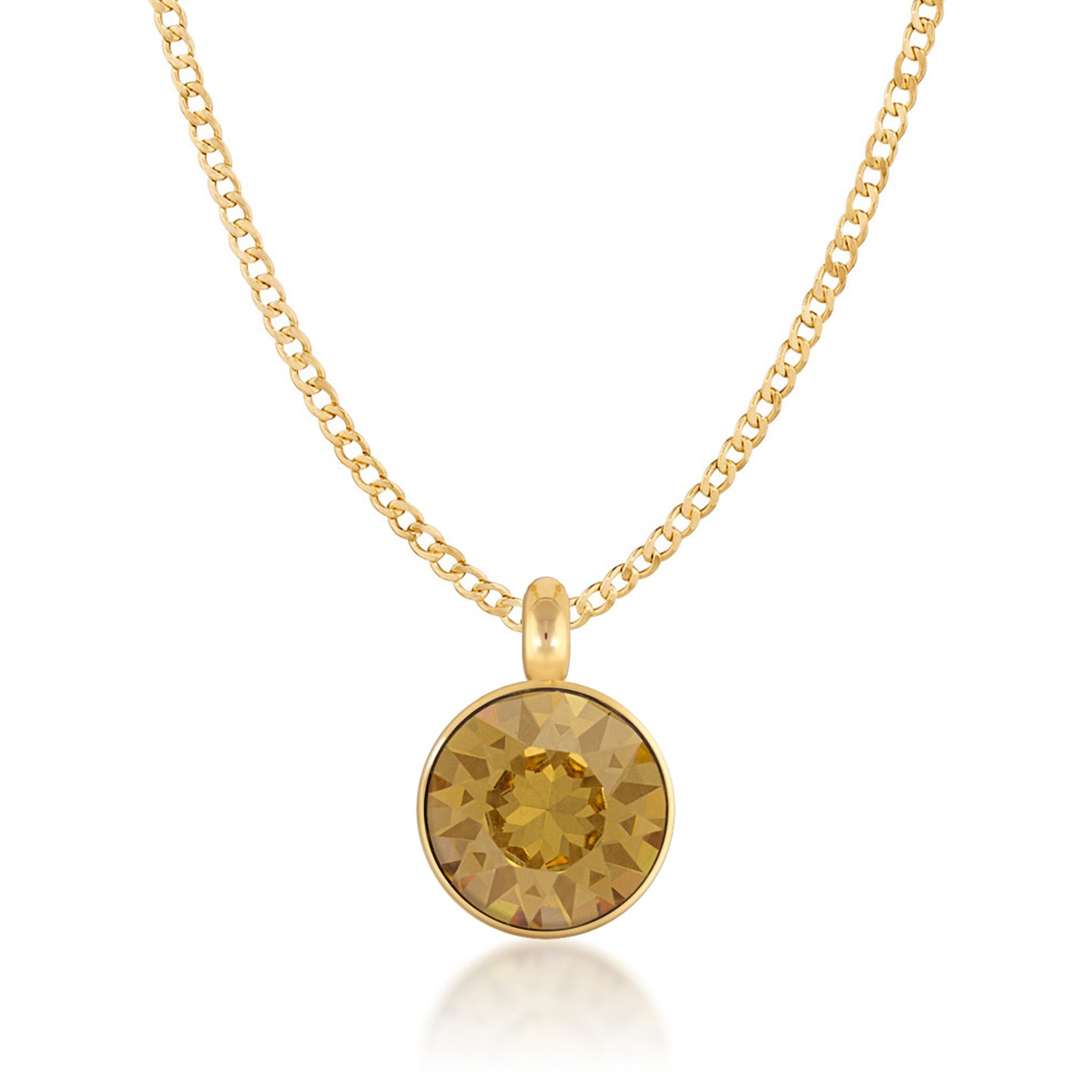 Bella Pendant Necklace with Yellow Brown Light Topaz Round Crystals from Swarovski Gold Plated - Ed Heart