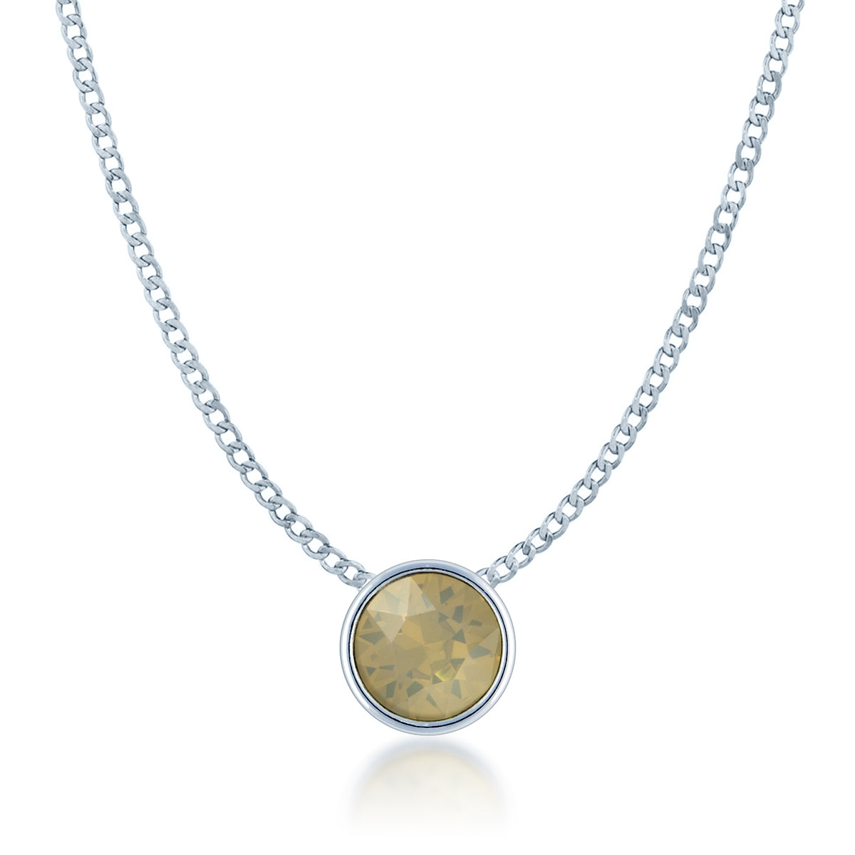 Harley Small Pendant Necklace with Beige Sand Round Opals from Swarovski Silver Toned Rhodium Plated - Ed Heart